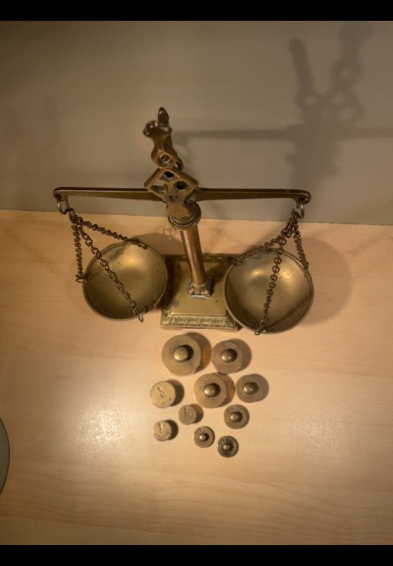 Antik messing vægt m. lodder